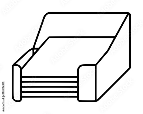 A minimalist vector icon illustration of a professional paper jogger machine used in printing and office environments to align stacks of paper neatly for binding, cutting, or sorting tasks.