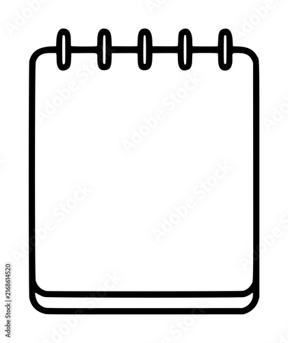 A clean and minimalist black and white vector icon illustration of a spiral-bound notepad or paper pad, ideal for office stationery, school supplies, business planning, and creative writing.
