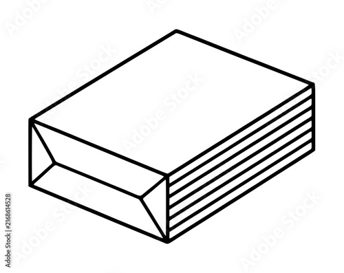 Minimalist vector icon illustration of a ream of paper or a rectangular package in a clean black line art style, perfect for office supply, stationery, and printing industry design projects.