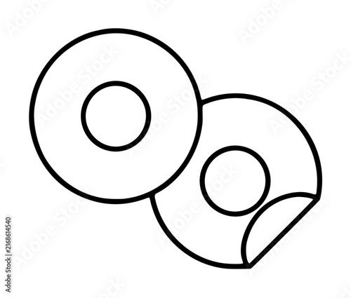 Minimalist vector icon illustration of two circular paper reinforcements or hole punch stickers for binder organization, featuring a clean black line art design with one label peeling up.