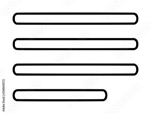 Minimalist paragraph text block vector icon featuring four horizontal black outline bars representing a left-aligned document layout for web design, user interface, and digital content illustration.