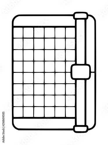 Minimalist vector icon of a paper trimmer featuring a grid base and sliding blade mechanism, ideal for office supply illustrations, craft tool graphics, and professional stationery design projects.