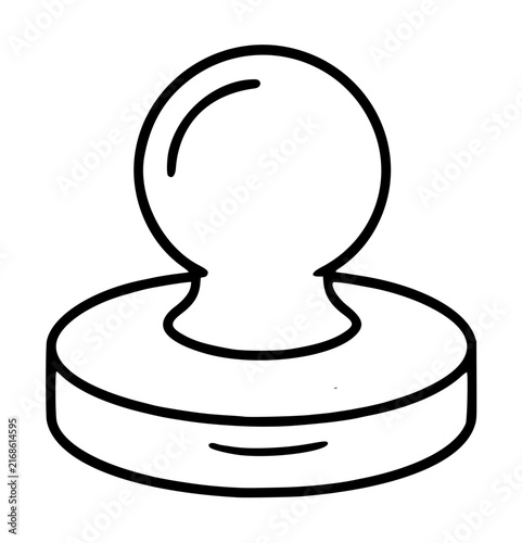 Minimalist vector icon illustration of a classic round paperweight or rubber stamp handle for office desk organization and stationery branding, featuring clean black lines on a white background.