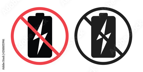 No Battery Icon, empty battery and power failure symbols for charging alerts, low power warnings, device status and editable vector illustration