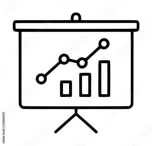 Bild auf Leinwand Professional presentation board vector icon featuring a detailed bar chart and an upward-trending line graph on a tripod stand, perfect for business analytics, financial reports, and education