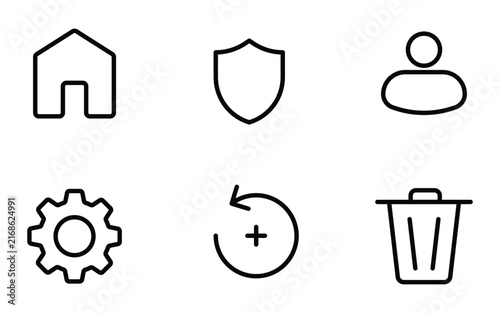 Modern Outline User Interface Icons Pack with Home Settings and Trash Can