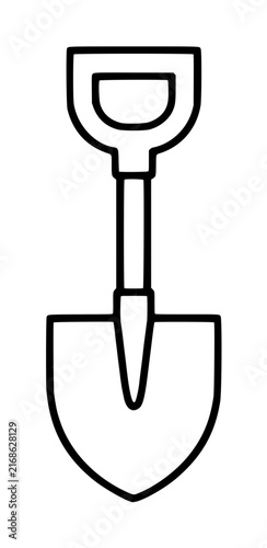 Minimalist spade vector icon for gardening and landscaping projects. This clean black and white outline illustration of a shovel tool is perfect for construction, farming, and DIY home improvement.