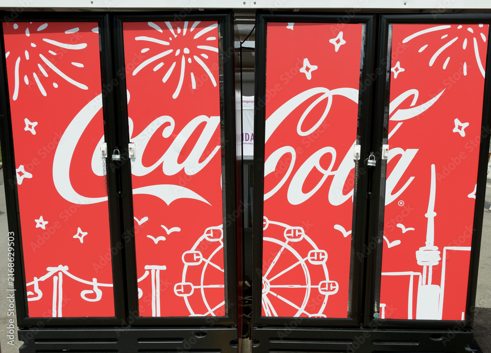 Obraz premium consumer brand Coca-Cola marketing outdoor vendor booth at Exhibition Place, Toronto