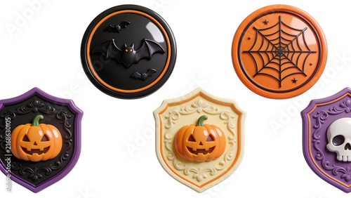 Premium Halloween Decorative Sticker Badge Set Isolated PNG