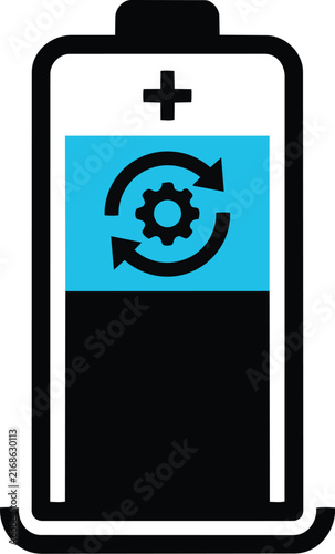 Battery Maintenance and Energy Storage Service Icon with Gear and Circular Arrows