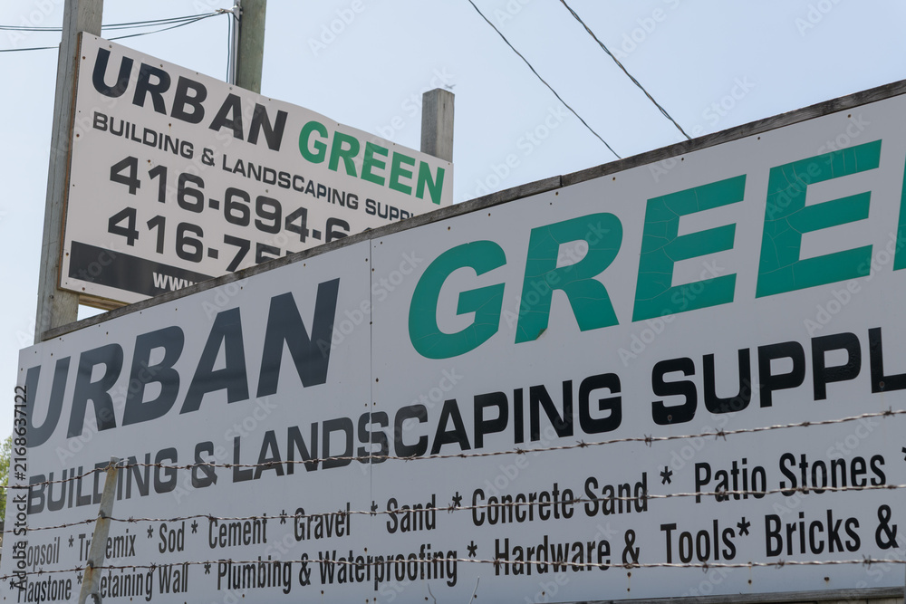 Naklejka premium signage outside Urban Green Building & Landscaping Supplies located at 450 Birchmount Rd, Scarborough, Toronto