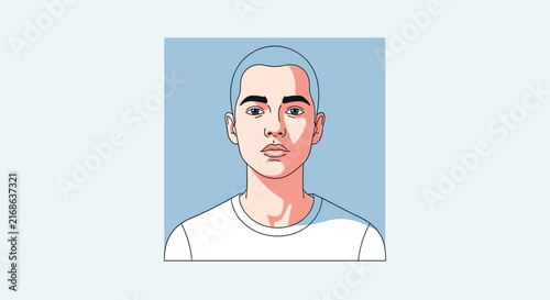 Young person with short blue buzz cut hair portrait.