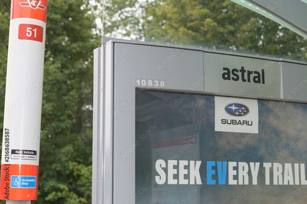Obraz premium TTC #51 bus stop and Subaru car poster (Astral Out-of-Home, a division of Bell Media, manages advertising on Toronto’s transit shelters)