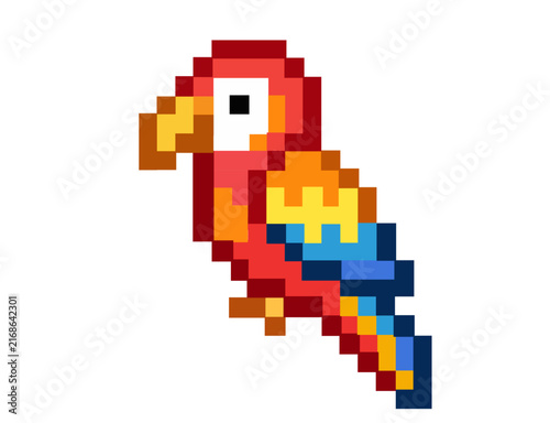 Colorful Pixel Art Macaw Parrot Vector Illustration
