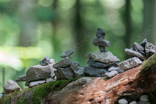 苔むした木と積み石, 道標, ロックバランシング