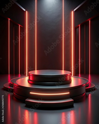 empty stage with red curtains and spotlight