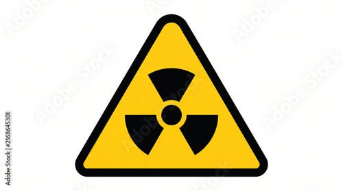 Triangular yellow and black vector icon of the universal ionizing radiation warning hazard symbol with rounded corners, isolated on a clean white background for safety and industrial signage.