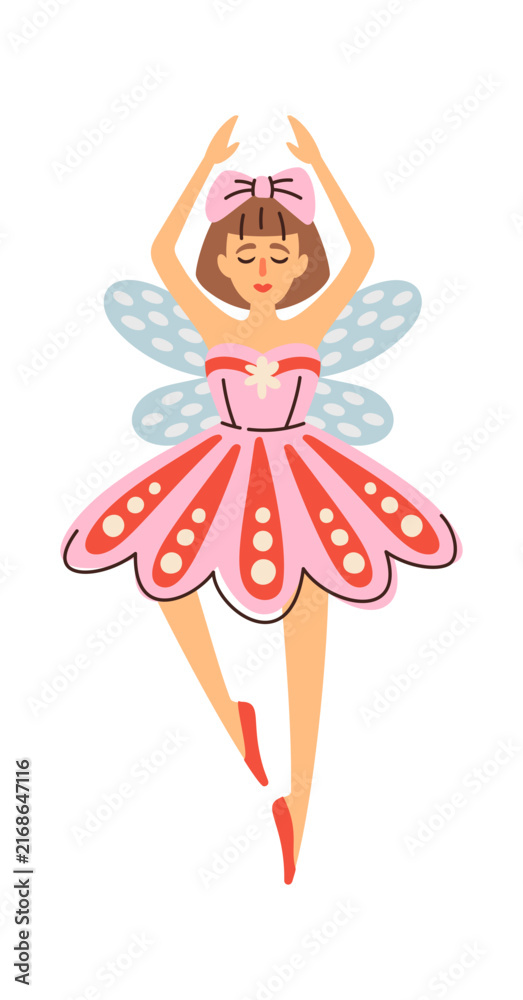 Fototapeta premium Ballerina Dancing Fairy Wings Cartoon