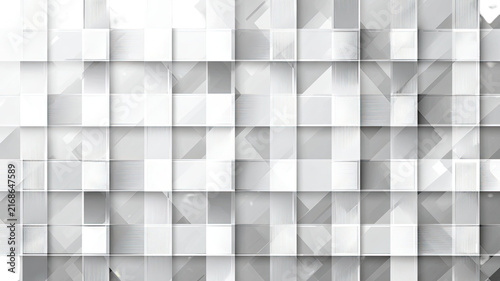 Abstract White Geometric Grid Background with Layered Squares, Lines, Shadows and Modern Minimalist Architectural Texture Design