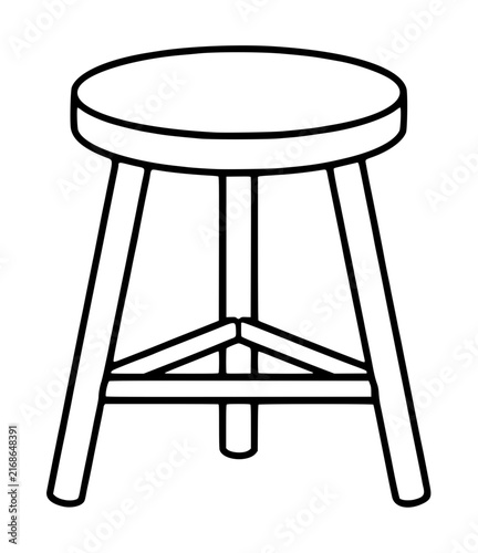 Minimalist vector icon of a classic wooden taboret stool with a round seat and three sturdy legs, perfect for interior design projects, home furniture illustrations, and studio workshop graphics.