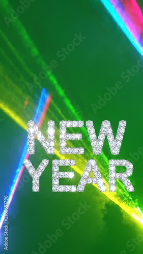 Sparkling New Year Text Animation With Dynamic Colorful Laser Light Effects On Green Screen Background Vertical