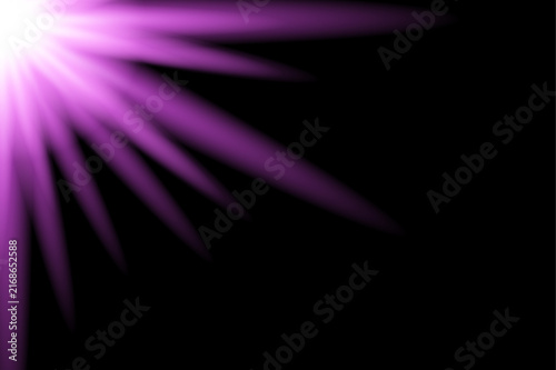 Dramatic purple light flare burst with radiant streaks against a dark black background creating a dynamic visual effect