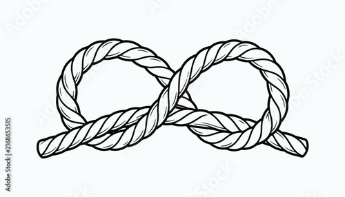 Black and white line art of a figure eight knot isolated on white background