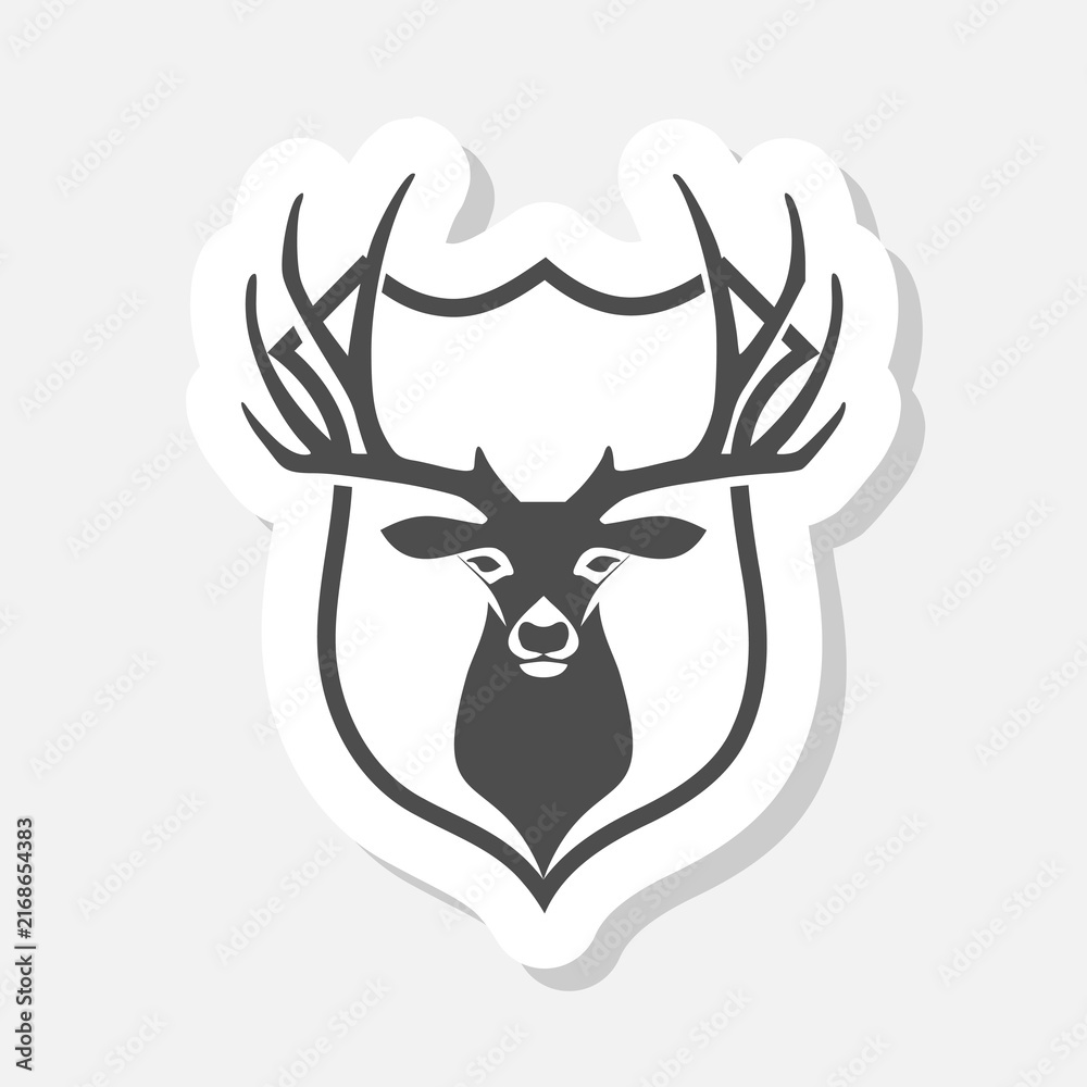 Naklejka premium Deer on shield sign icon sticker isolated on gray background
