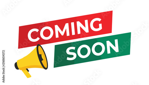 Coming soon banner with megaphone for professional business announcements