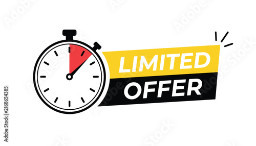 Stopwatch timer icon with limited offer text for marketing sales promotion