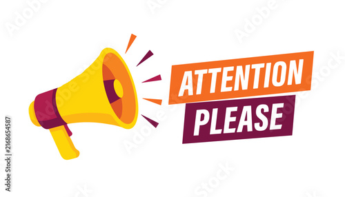 Yellow megaphone with attention please text bubble for advertising