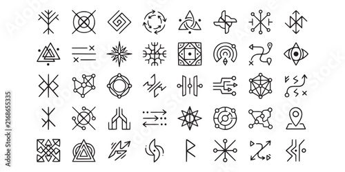 Obraz na plátne A collection of various mystical and esoteric symbols arranged in a grid pattern