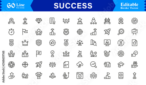 Modern Success Line Icon Collection – Unique Minimalist Editable Icons, Pixel Perfect, Professional Achievement Symbols, Clean Vector Design for Premium Projects
