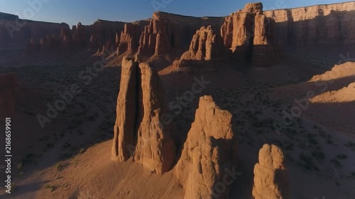 Majestic Desert Rock Formations Bathed in Golden Hour Light.