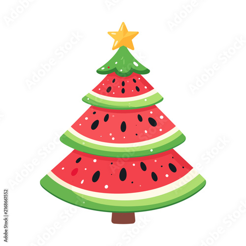 Watermelon Christmas Tree, Creative Holiday Fruit Concept, Vector Illustration