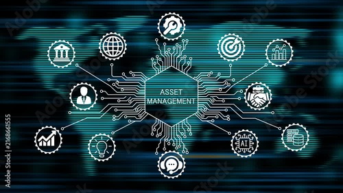 asset management concept animation video 4k. technology world map background   