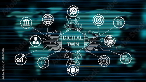 digital twin concept animation video 4k. technology world map background   