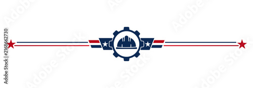 American Labor Day border with worker emblem, stars and patriotic stripes