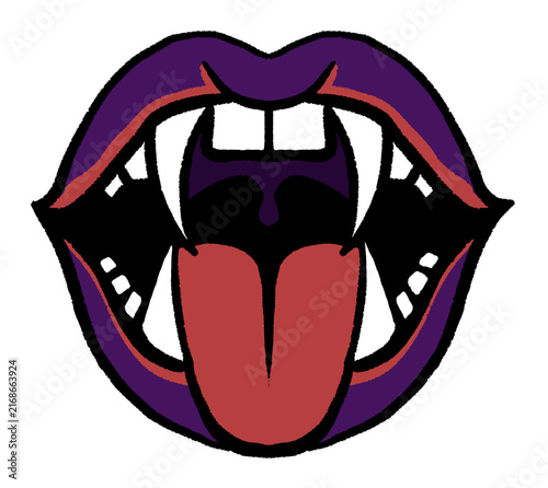 Purple Vampire lips and two fangs