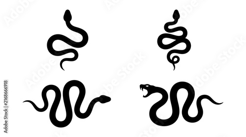 Принти на полотні Minimalist black snake silhouettes featuring various winding body shapes display