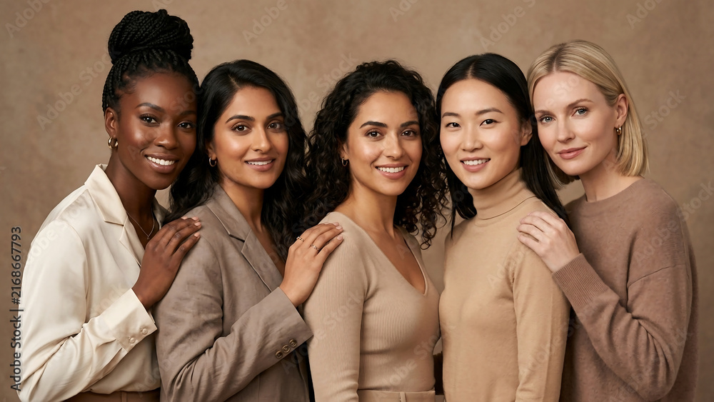 Fototapeta premium Diverse Group of Confident Women Standing Together in Unity and Celebrating Global Beauty Standards and Inclusion