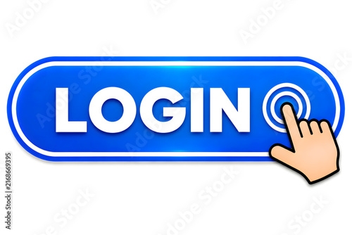 Finger pressing blue login button on digital interface for secure user access and authentication