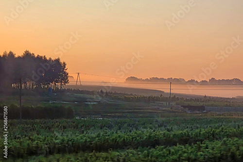 View of nature from the road in the morning, Poland