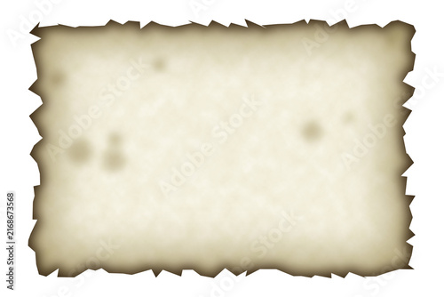 Aged parchment paper with torn edges and subtle stains rests on transparent background texture antique vintage fragment distressed yellowed sepia document scroll
