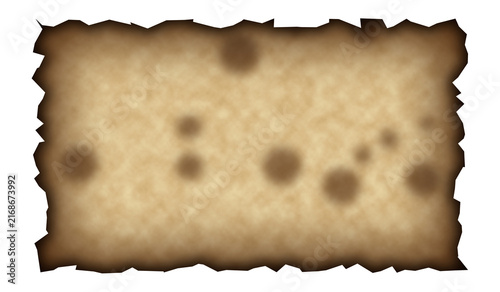 Aged parchment paper with scattered burn marks rests on transparent background texture antique distressed burns scorch spots damaged worn historic vintage sepia