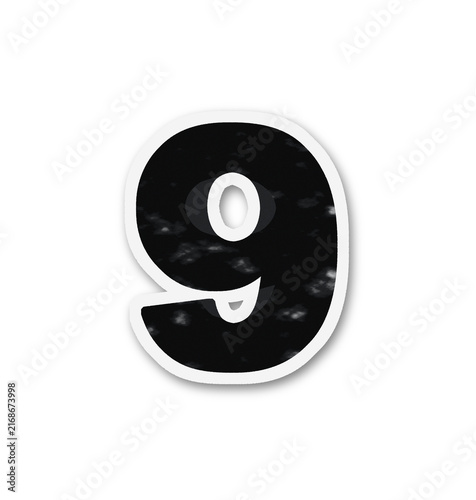 The number nine with a zero inside is presented in a distressed style on transparent background numeral digit rough texture fragmented torn