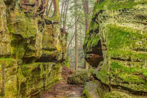  Buckeye Trail in Hocking County, Ohio winding through rocky cliffs.