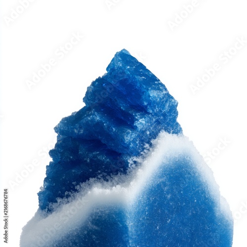 Bright Blue Crystal Formation with Sharp Edges and Intricate Textures on a Clean Background