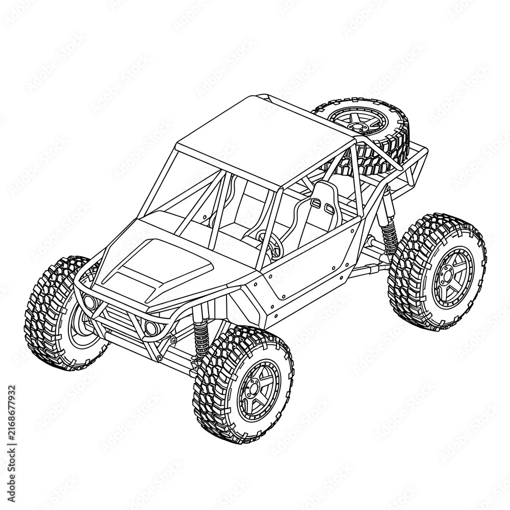 Fototapeta premium Illustration of an off-road buggy vehicle with large tires and safety cage