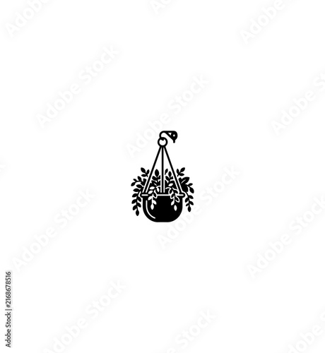 Minimalist Hanging Flower Pot with Plant Illustration